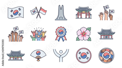 Obraz na plátně Celebrating South Korean Culture with Flags and Symbols