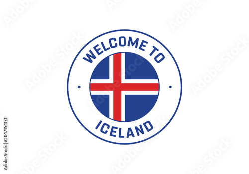 Welcome to ICELAND Travel Badge with National Flag of ICELAND, Flag of ICELAND, Welcome to ICELAND