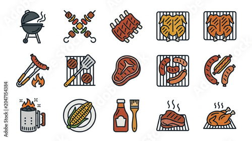 Barbecue and Grilling Illustration Set