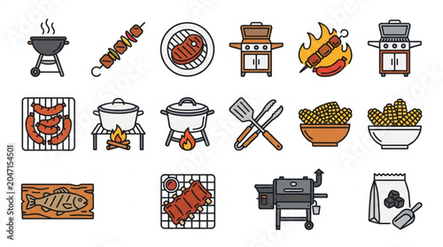 Outdoor Barbecue and Grilling Icons