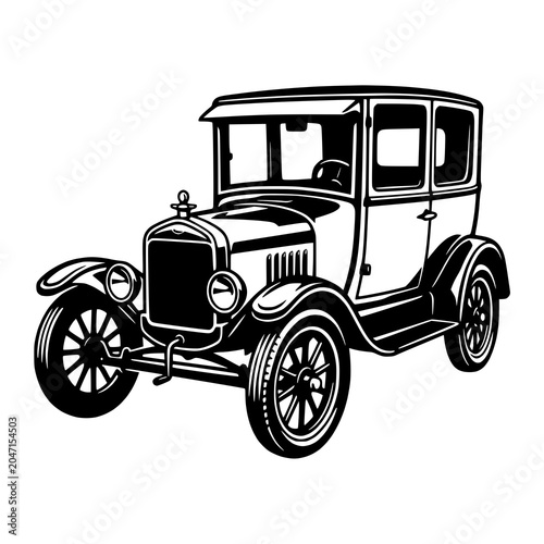 Vintage Classic Ford Model T Style Car Black and White Vector Illustration