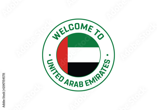 Welcome to UNITED ARAB EMIRATES Travel Badge with National Flag of UNITED ARAB EMIRATES, Flag of UNITED ARAB EMIRATES, Welcome to UNITED ARAB EMIRATES