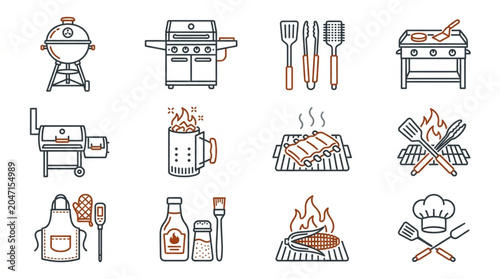 Outdoor Grilling and Cooking Icons Set