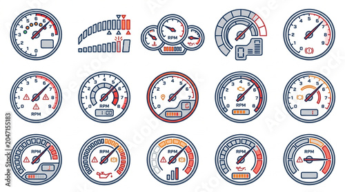 Collection of Vintage Car Dashboard Gauges and Indicators