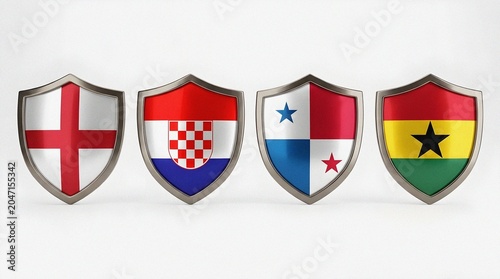 Shields with flags of England Croatia Panama and Ghana concept