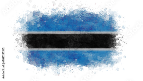 Photos The Botswana flag, distinguished by its horizontal bands of blue, black, and white, is presented as an artistic watercolor illustration with expressive paint details