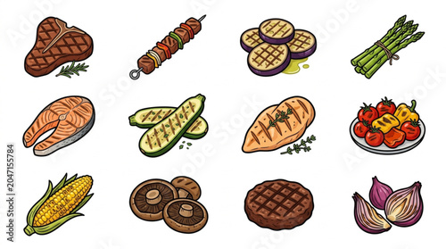 Assorted Grilled and Cooked Food Illustrations
