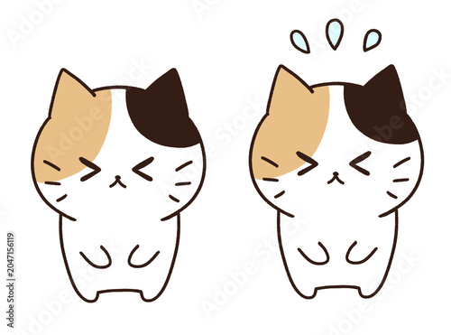 謝罪のお辞儀をする猫のキャラクター