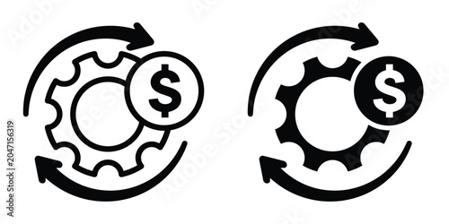 Tableau sur toile Costs optimization icon set in outlined drawings with flat version