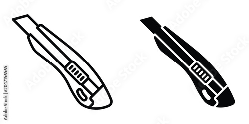 Bild auf Leinwand Cutter Knife icon set in outlined drawings with flat version.