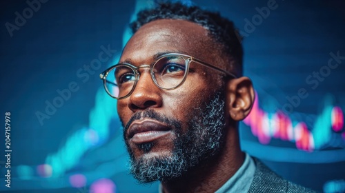 Focused African American Man Analyzing Financial Data