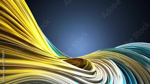 Golden Blue Abstract Ribbon Wave Motion
