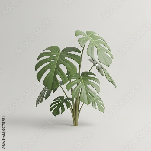 Monstera Deliciosa Plant on White Background.