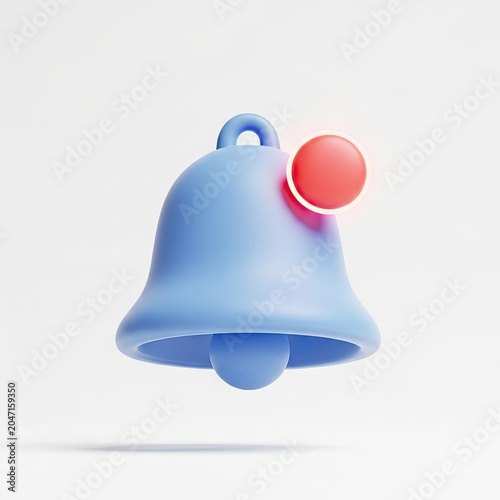 3D Render Blue Notification Bell with Red Dot Icon.