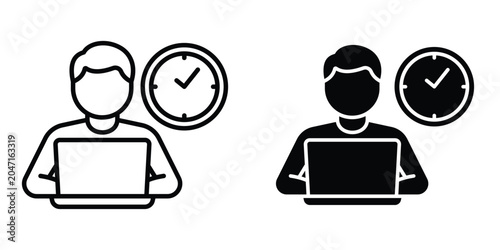 Foto Office hours icon set in outlined drawings with flat version.