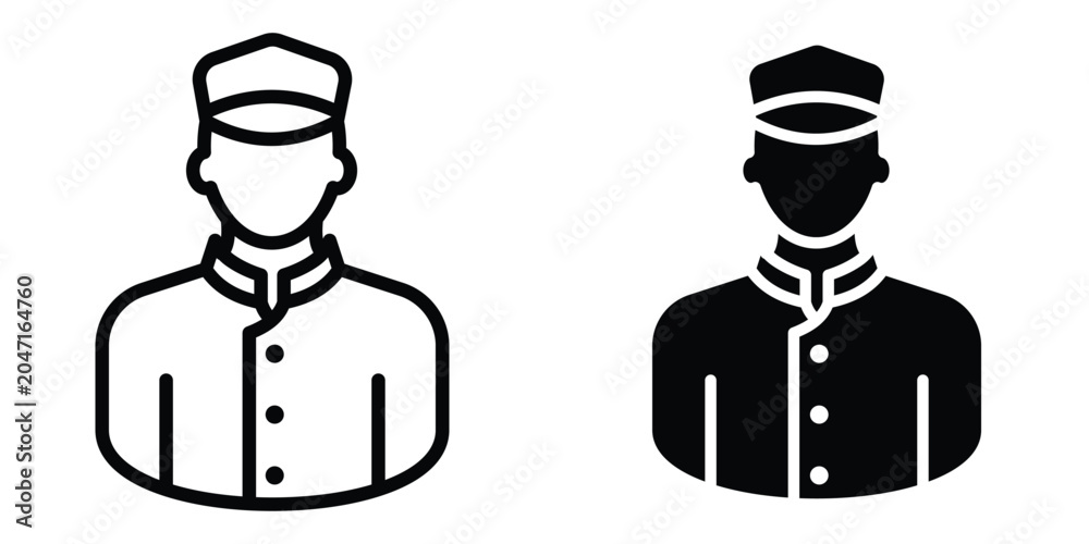 Fotografi Porter icon set in outlined drawings with flat version.