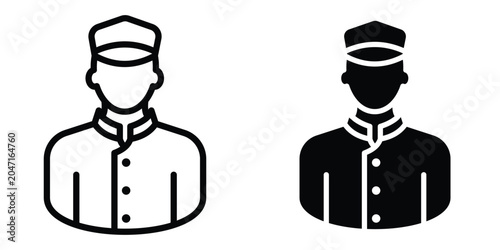 Foto Porter icon set in outlined drawings with flat version.