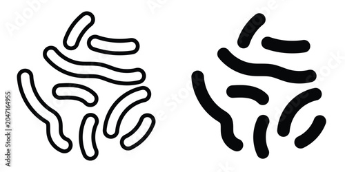Probiotics bacteria icon set in outlined drawings with flat version.