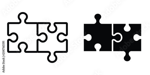 Photos Puzzle compatible icon set in outlined drawings with flat version