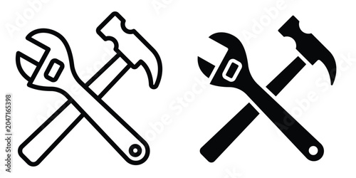 Photos Repair icon set in outlined drawings with flat version.