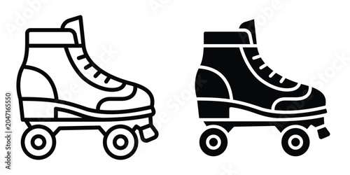 Obraz na płótnie Roller skates icon set in outlined drawings with flat version.