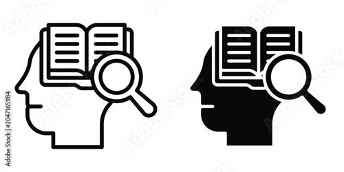 Canvas Print Self research icon set in outlined drawings with flat version.