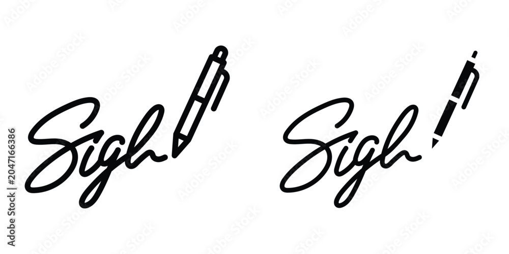 Obraz premium Signature icon set in outlined drawings with flat version.