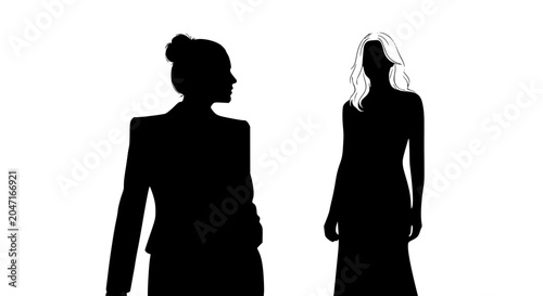 Elegant women silhouettes illustration, design for: fashion salon websites, clothing boutique banners, hair and beauty studio branding. Vector. Transparent SVG version.