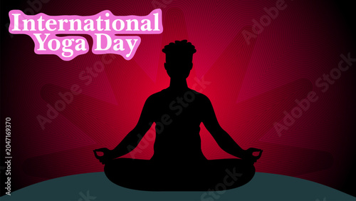 International Day of Yoga Vector Landscape with Yoga Pose Silhouette, Nature Background and Wellness Celebration