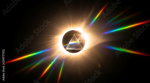Solar Eclipse with Rainbow Light Spectrum Corona and Prism Flare Effect