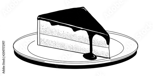 Slice of layer cake with dripping glaze on a plate
