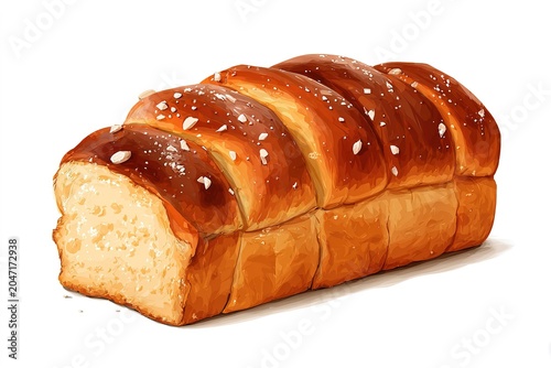 Golden brown freshly baked loaf of sweet bread isolated on white