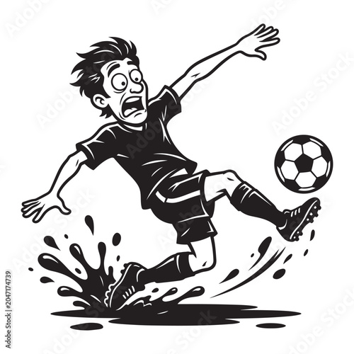 Cartoon Football Player Slipping Funny Sports Accident Illustration