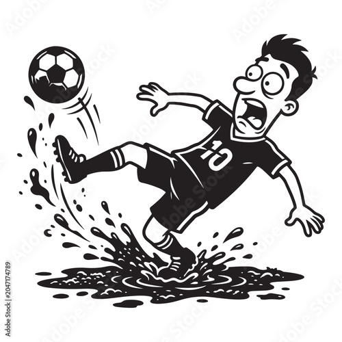 Funny Soccer Player Slipping in Mud Cartoon Football Accident