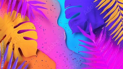 Colorful tropical festival background with water effects, summer party background
