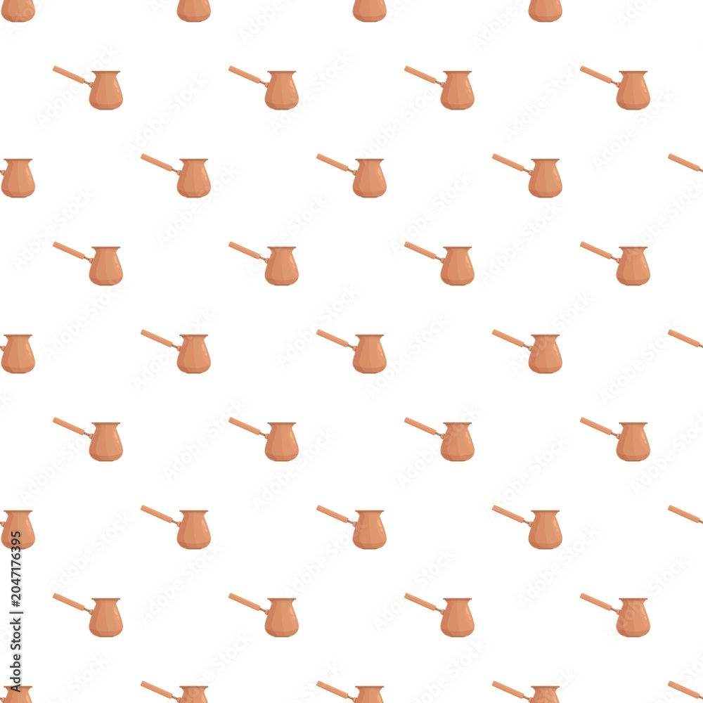 Fototapeta premium Copper cezve pots creating a traditional coffee brewing seamless pattern on white