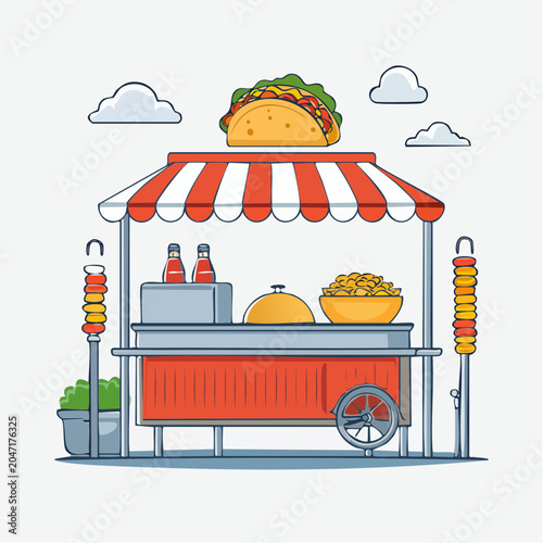 Street Food Cart with Taco and Snacks