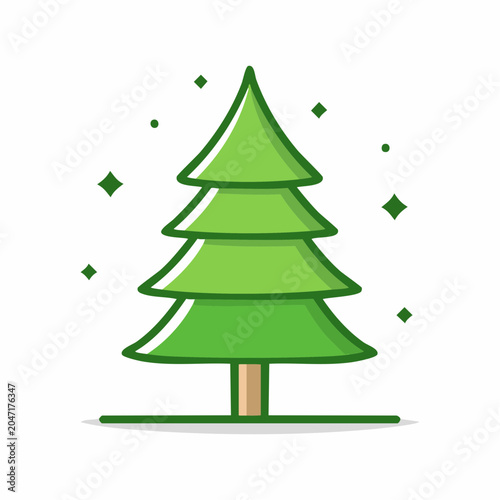 Stylized Green Christmas Tree Icon with Sparkles