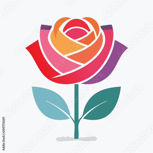 Stylized Rose Icon with Rainbow Petals