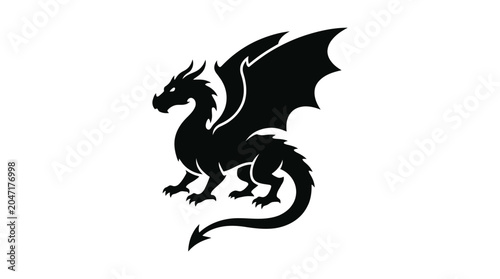 Tableau sur toile Black dragon silhouette mythical creature.