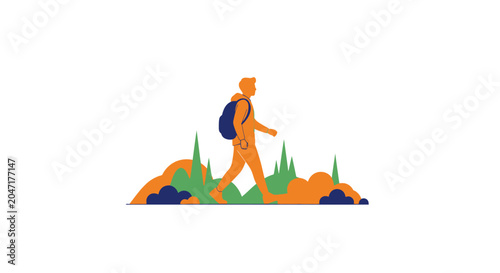 Tableau sur toile Man hiking with backpack outdoors.