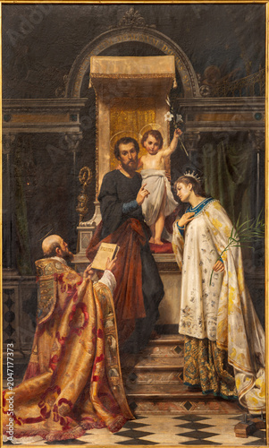 Bergamo - The the painting of St. Joseph, Catherine and Francis de Sales in c...
