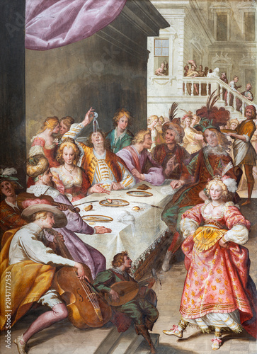Crema - The fresco - The Feast at Herod’s Court in the church Chiesa di San G...