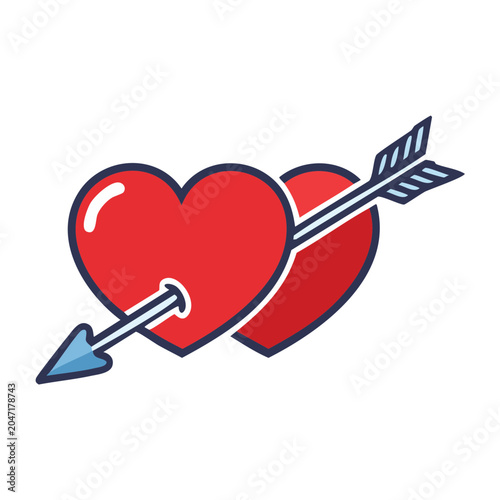 Red heart pierced by an arrow, flat icon design