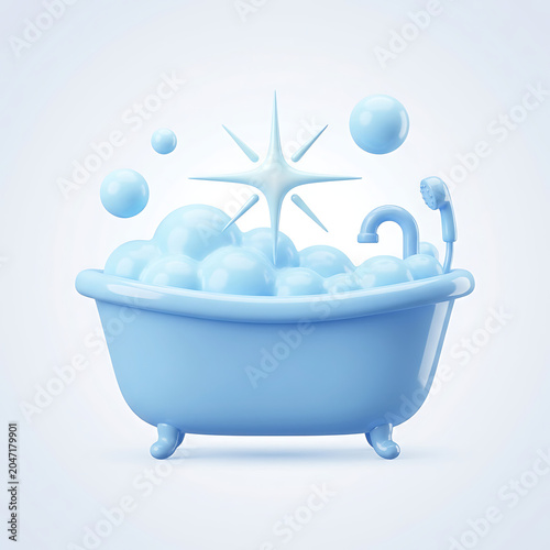Bathtub cleaning icon with foam isolated on a clean white background
