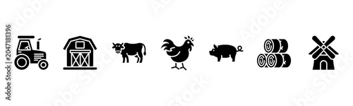 Photos Farm Life set with Tractor, Barn, Cow, Chicken, Pig, Hay Bale, and Windmill for agriculture and rural visuals