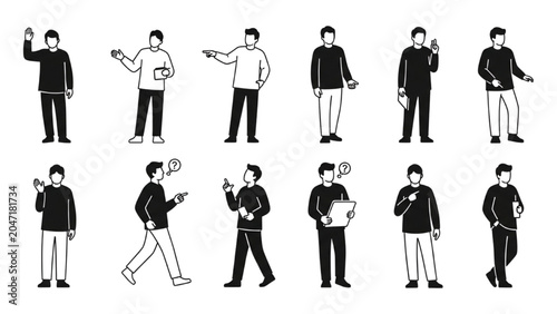 Slika na platnu Illustrations of a man in various poses and outfits walking alone