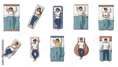 Cuadro en lienzo People sleeping in various positions in bed at night