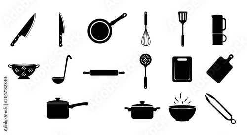 Tableau sur toile Kitchen utensils and cookware icons for cooking