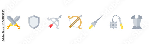 Obraz na płótnie Medieval Weapons set featuring Sword, Shield, Bow, Crossbow, Lance, Mace, Armor for related visuals